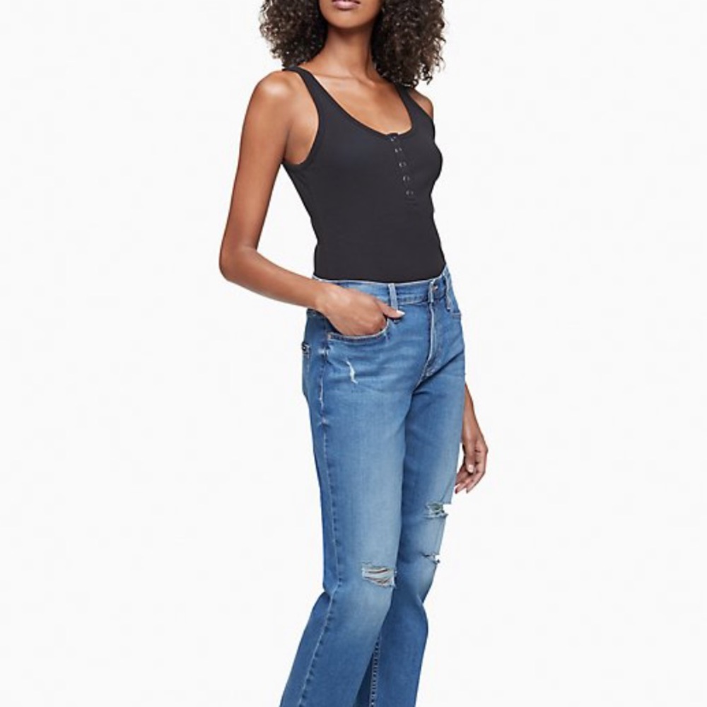 THAKOON COLLECTIVE Ribbed Henley Tank Bodysuit